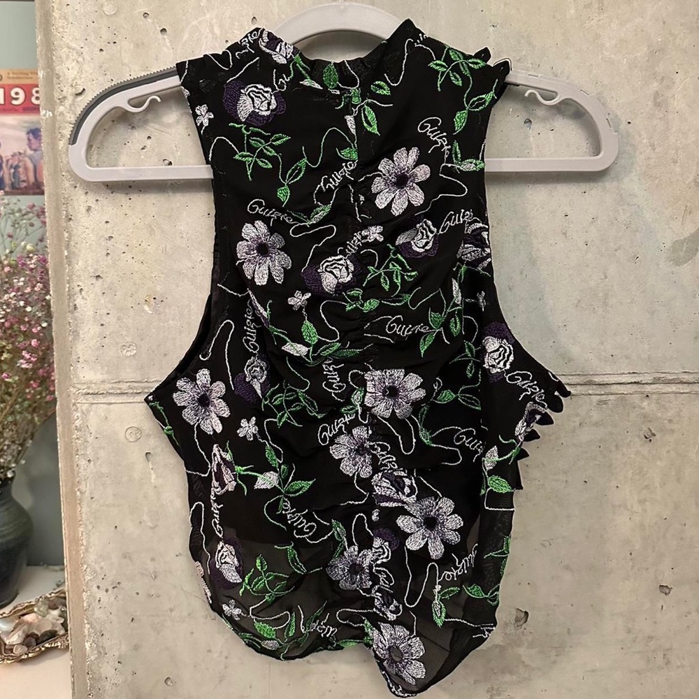 Danielle Guizio black floral dreams embroidered top